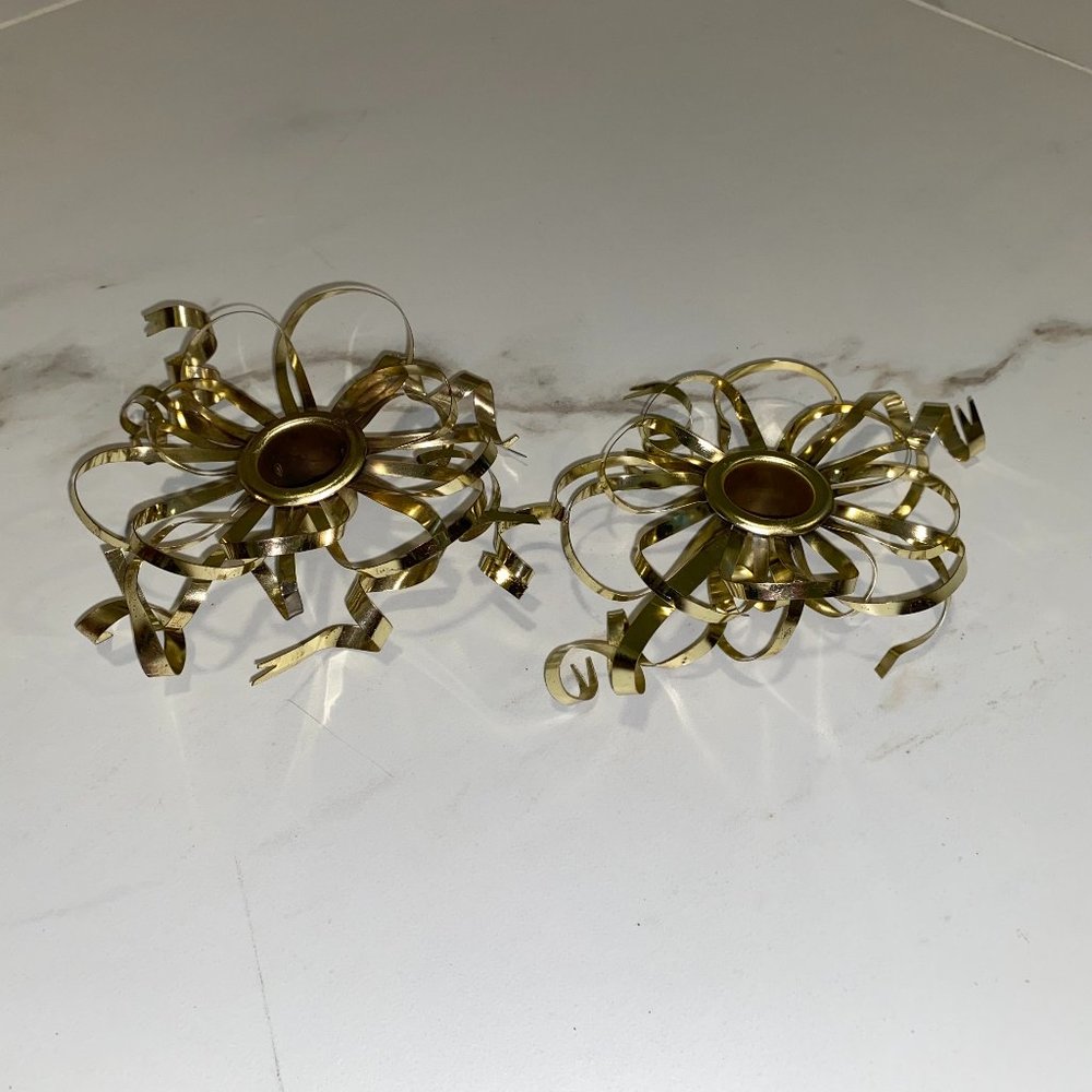 Vintage Dept 56 Brass Ribbon Taper Candle Holder RARE